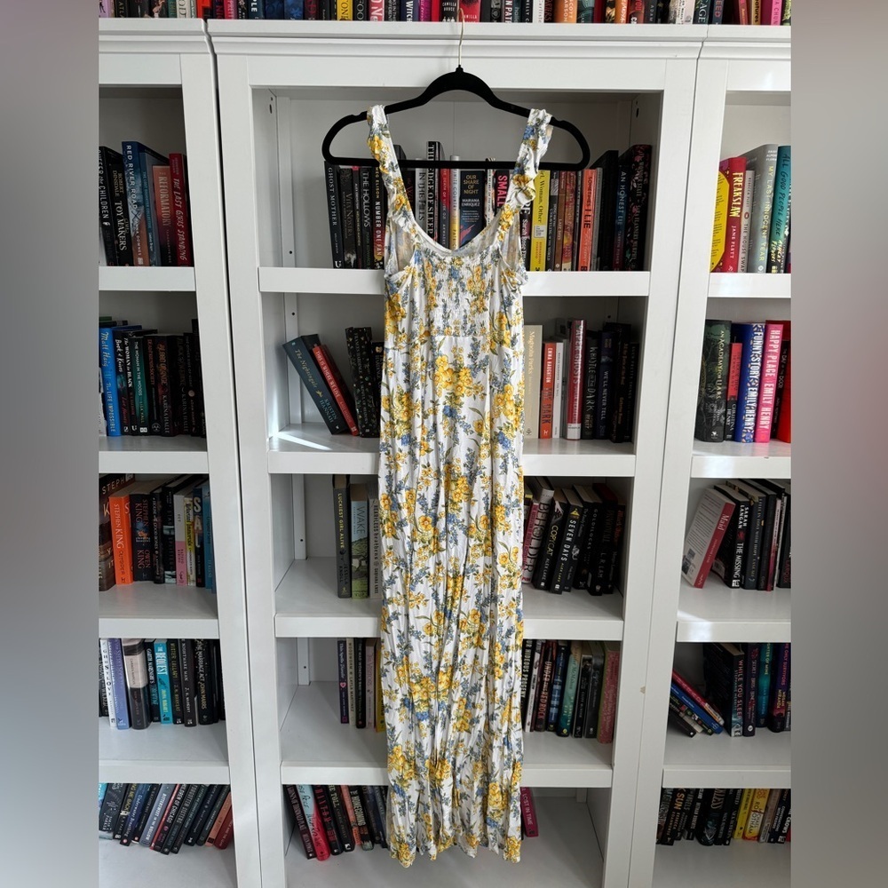 Forever 21 white yellow blue floral stretch ruched tank maxi dress romantic - Picture 6 of 6